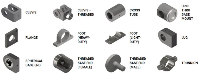 What are the optional hydraulic cylinder mounting types?